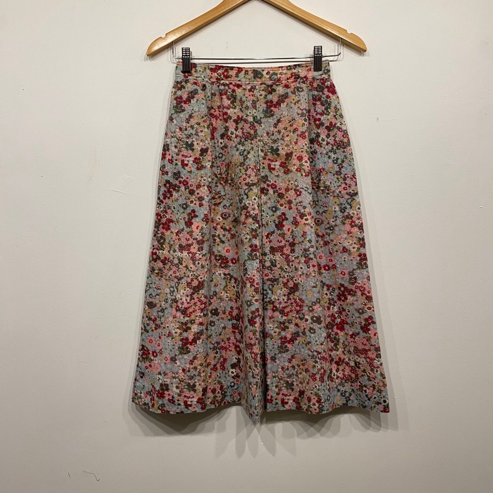 Vintage Floral Midi Skirt High Waisted Ditsy Pink Blue Cottagecore 25 Waist